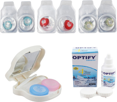 

Optify Zero Power Combo Pack Monthly Color Contact Lens With Solution and Travel Kit Monthly Contact Lens(0, Aqua_Red_Green, Pack of 3)