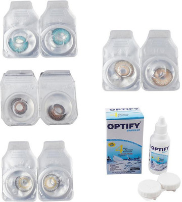 

Optify Combo Pack Monthly Color Contact Lens With Solution Monthly Contact Lens(0, Aqua-Brown-Natural Grey-Hazel, Pack of 4)
