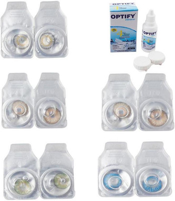 

Optify Combo Pack Monthly Color Contact Lens With Solution Monthly Contact Lens(0, Natural Grey-Gold-Green-Hazel-Blue Topaz, Pack of 5)