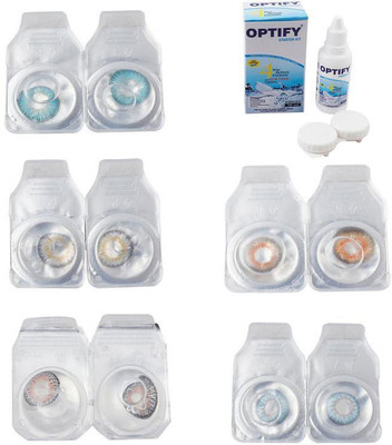 

Optify Combo Pack Monthly Color Contact Lens With Solution Monthly Contact Lens(0, Aqua-Natural Grey-Grey-Honey-Sea Blue, Pack of 5)