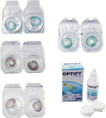 

Optify Combo Pack Monthly Color Contact Lens With Solution Monthly Contact Lens(0, Aqua-Brown-Grey-Green Turquoise, Pack of 4)