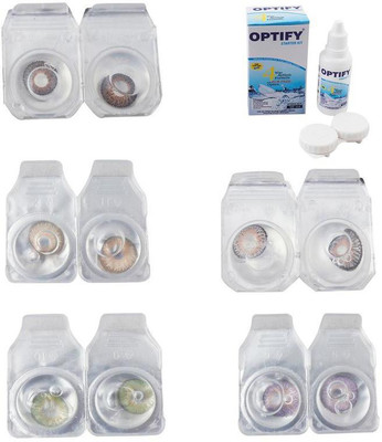 

Optify Combo Pack Monthly Color Contact Lens With Solution Monthly Contact Lens(0, Brown-Gold-Green-Grey-Violet, Pack of 5)
