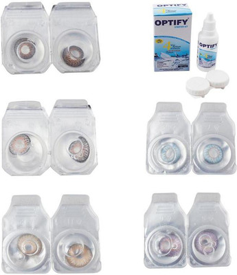 

Optify Combo Pack Monthly Color Contact Lens With Solution Monthly Contact Lens(0, Brown-Grey-Hazel-Sea Blue-Violet, Pack of 5)