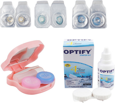 

Optify Zero Power Combo Pack Monthly Color Contact Lens With Solution and Travel Kit Monthly Contact Lens(0, Grey_Aqua_Blue, Pack of 3)