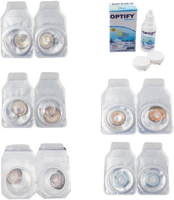 

Optify Combo Pack Monthly Color Contact Lens With Solution Monthly Contact Lens(0, Natural Grey-Gold-Grey-Honey-Sea Blue, Pack of 5)