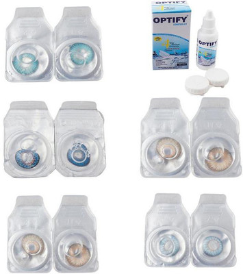 

Optify Combo Pack Monthly Color Contact Lens With Solution Monthly Contact Lens(0, Aqua-Blue-Gold-Hazel-Sea Blue, Pack of 5)
