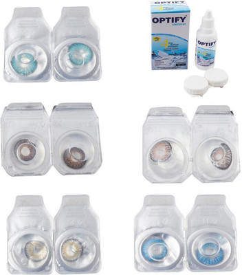 

Optify Combo Pack Monthly Color Contact Lens With Solution Monthly Contact Lens(0, Aqua-Brown-Natural Grey-Grey-Blue Topaz, Pack of 5)