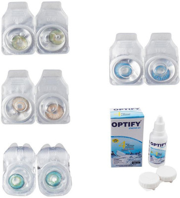 

Optify Combo Pack Monthly Color Contact Lens With Solution Monthly Contact Lens(0, Green-Hazel-Green Turquoise-Blue Topaz, Pack of 4)