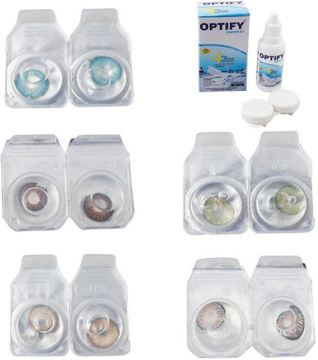

Optify Combo Pack Monthly Color Contact Lens With Solution Monthly Contact Lens(0, Aqua-Brown-Gold-Green-Grey, Pack of 5)