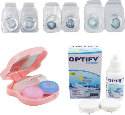 

Optify Zero Power Combo Pack Monthly Color Contact Lens With Solution and Travel Kit Monthly Contact Lens(0, Blue_Deep Blue_Aqua, Pack of 3)