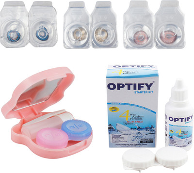 

Optify Zero Power Combo Pack Monthly Color Contact Lens With Solution and Travel Kit Monthly Contact Lens(0, Deep Blue-Honey-Pink, Pack of 3)