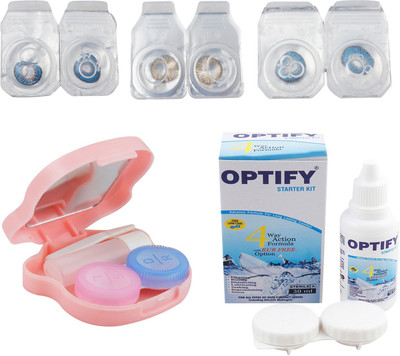 

Optify Zero Power Combo Pack Monthly Color Contact Lens With Solution and Travel Kit Monthly Contact Lens(0, Deep Blue-Honey-Deep Blue, Pack of 3)