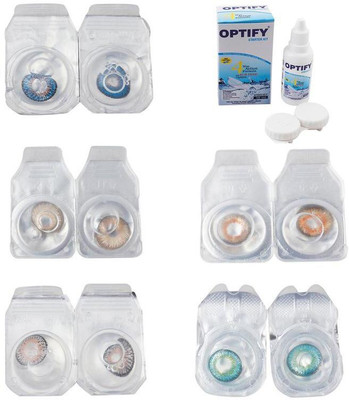 

Optify Combo Pack Monthly Color Contact Lens With Solution Monthly Contact Lens(0, Blue-Gold-Grey-Honey-Green Turquoise, Pack of 5)