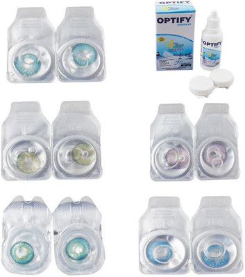 

Optify Combo Pack Monthly Color Contact Lens With Solution Monthly Contact Lens(0, Aqua-Green-Green Turquoise-Violet-Blue Topaz, Pack of 5)