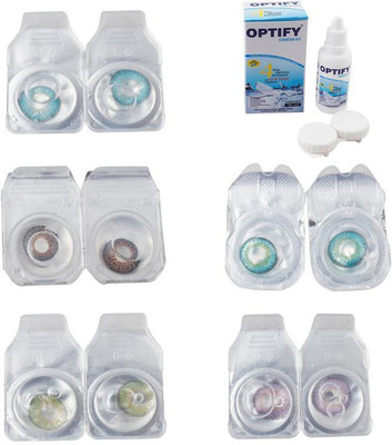 

Optify Combo Pack Monthly Color Contact Lens With Solution Monthly Contact Lens(0, Aqua-Brown-Green-Green Turquoise-Violet, Pack of 5)