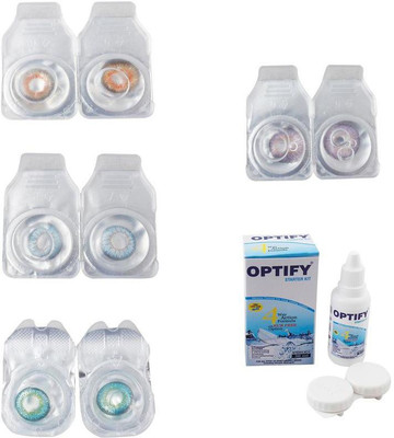 

Optify Combo Pack Monthly Color Contact Lens With Solution Monthly Contact Lens(0, Honey-Sea Blue-Green Turquoise-Violet, Pack of 4)