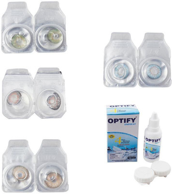 

Optify Combo Pack Monthly Color Contact Lens With Solution Monthly Contact Lens(0, Green-Grey-Hazel-Sea Blue, Pack of 4)