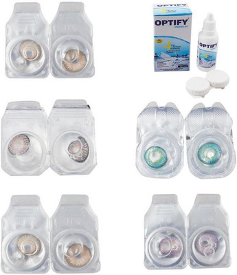 

Optify Combo Pack Monthly Color Contact Lens With Solution Monthly Contact Lens(0, Gold-Grey-Hazel-Green Turquoise-Violet, Pack of 5)