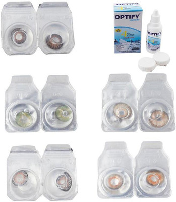 

Optify Combo Pack Monthly Color Contact Lens With Solution Monthly Contact Lens(0, Brown-Green-Grey-Hazel-Honey, Pack of 5)