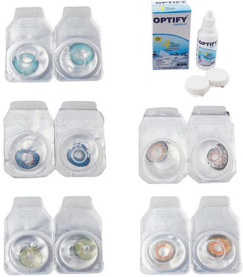

Optify Combo Pack Monthly Color Contact Lens With Solution Monthly Contact Lens(0, Aqua-Blue-Green-Grey-Honey, Pack of 5)