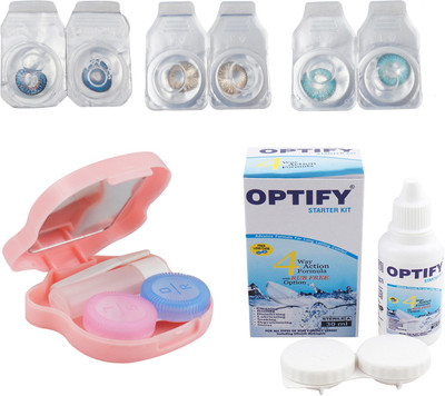 

Optify Zero Power Combo Pack Monthly Color Contact Lens With Solution and Travel Kit Monthly Contact Lens(0, Deep Blue-Honey-Aqua, Pack of 3)