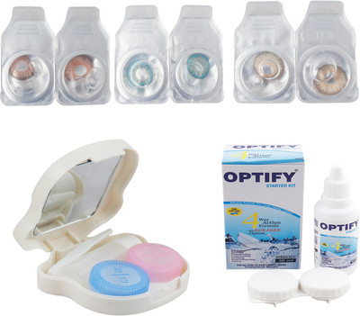 

Optify Zero Power Combo Pack Monthly Color Contact Lens With Solution and Travel Kit Monthly Contact Lens(0, Hazel_Aqua_Brown, Pack of 3)