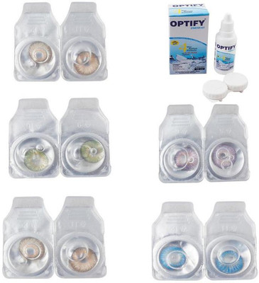 

Optify Combo Pack Monthly Color Contact Lens With Solution Monthly Contact Lens(0, Gold-Green-Hazel-Violet-Blue Topaz, Pack of 5)
