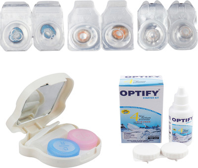 

Optify Zero Power Combo Pack Monthly Color Contact Lens With Solution and Travel Kit Monthly Contact Lens(0, Deep Blue_Honey_Grey, Pack of 3)