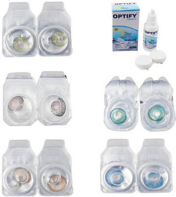 

Optify Combo Pack Monthly Color Contact Lens With Solution Monthly Contact Lens(0, Green-Grey-Hazel-Green Turquoise-Blue Topaz, Pack of 5)