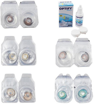 

Optify Combo Pack Monthly Color Contact Lens With Solution Monthly Contact Lens(0, Brown-Natural Grey-Gold-Grey-Green Turquoise, Pack of 5)