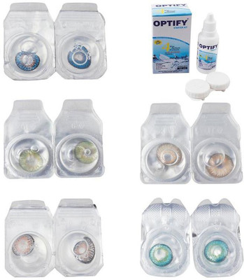 

Optify Combo Pack Monthly Color Contact Lens With Solution Monthly Contact Lens(0, Blue-Green-Grey-Hazel-Green Turquoise, Pack of 5)
