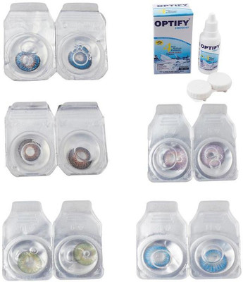 

Optify Combo Pack Monthly Color Contact Lens With Solution Monthly Contact Lens(0, Blue-Brown-Green-Violet-Blue Topaz, Pack of 5)