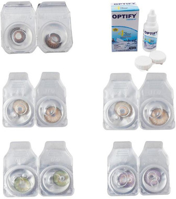 

Optify Combo Pack Monthly Color Contact Lens With Solution Monthly Contact Lens(0, Brown-Gold-Green-Hazel-Violet, Pack of 5)