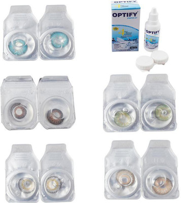 

Optify Combo Pack Monthly Color Contact Lens With Solution Monthly Contact Lens(0, Aqua-Brown-Natural Grey-Green-Hazel, Pack of 5)