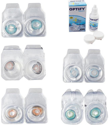 

Optify Combo Pack Monthly Color Contact Lens With Solution Monthly Contact Lens(0, Aqua-Grey-Honey-Sea Blue-Green Turquoise, Pack of 5)