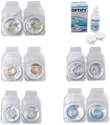 

Optify Combo Pack Monthly Color Contact Lens With Solution Monthly Contact Lens(0, Green-Honey-Sea Blue-Violet-Blue Topaz, Pack of 5)