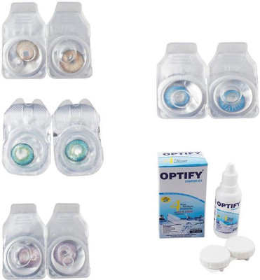 

Optify Combo Pack Monthly Color Contact Lens With Solution Monthly Contact Lens(0, Gold-Green Turquoise-Violet-Blue Topaz, Pack of 4)