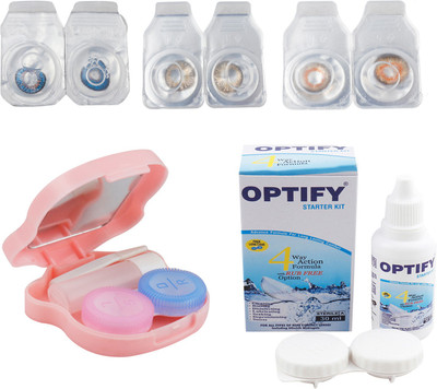 

Optify Zero Power Combo Pack Monthly Color Contact Lens With Solution and Travel Kit Monthly Contact Lens(0, Deep Blue-Honey-Honey, Pack of 3)