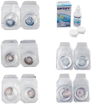 

Optify Combo Pack Monthly Color Contact Lens With Solution Monthly Contact Lens(0, Blue-Brown-Grey-Sea Blue-Violet, Pack of 5)