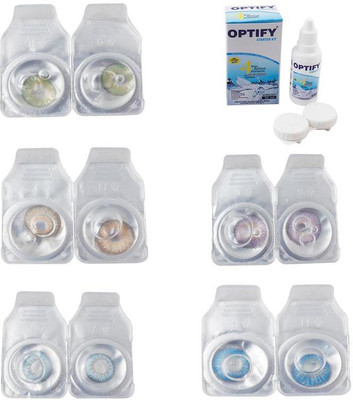

Optify Combo Pack Monthly Color Contact Lens With Solution Monthly Contact Lens(0, Green-Hazel-Sea Blue-Violet-Blue Topaz, Pack of 5)