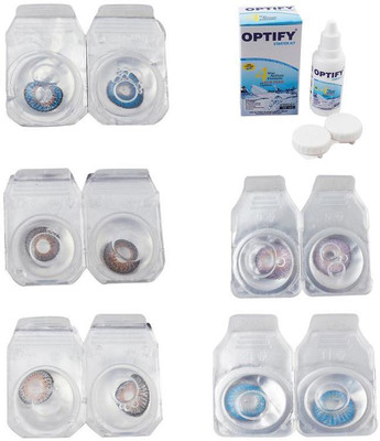 

Optify Combo Pack Monthly Color Contact Lens With Solution Monthly Contact Lens(0, Blue-Brown-Grey-Violet-Blue Topaz, Pack of 5)