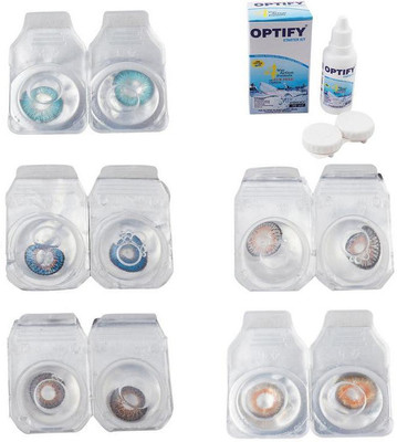 

Optify Combo Pack Monthly Color Contact Lens With Solution Monthly Contact Lens(0, Aqua-Blue-Brown-Grey-Honey, Pack of 5)