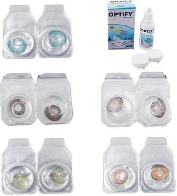 

Optify Combo Pack Monthly Color Contact Lens With Solution Monthly Contact Lens(0, Aqua-Brown-Green-Grey-Honey, Pack of 5)