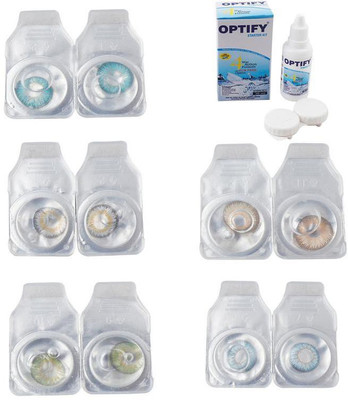 

Optify Combo Pack Monthly Color Contact Lens With Solution Monthly Contact Lens(0, Aqua-Natural Grey-Green-Hazel-Sea Blue, Pack of 5)