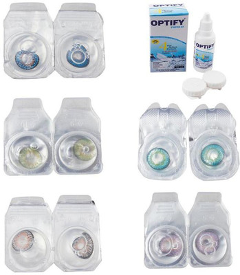 

Optify Combo Pack Monthly Color Contact Lens With Solution Monthly Contact Lens(0, Blue-Green-Grey-Green Turquoise-Violet, Pack of 5)