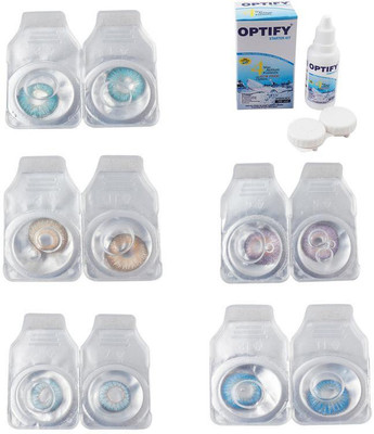 

Optify Combo Pack Monthly Color Contact Lens With Solution Monthly Contact Lens(0, Aqua-Hazel-Sea Blue-Violet-Blue Topaz, Pack of 5)
