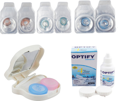 

Optify Zero Power Combo Pack Monthly Color Contact Lens With Solution and Travel Kit Monthly Contact Lens(0, Hazel_Aqua_Blue, Pack of 3)