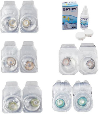 

Optify Combo Pack Monthly Color Contact Lens With Solution Monthly Contact Lens(0, Natural Grey-Gold-Green-Grey-Green Turquoise, Pack of 5)