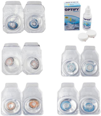 

Optify Combo Pack Monthly Color Contact Lens With Solution Monthly Contact Lens(0, Blue-Grey-Honey-Sea Blue-Blue Topaz, Pack of 5)