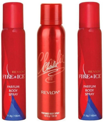 

Revlon 1 CHARLIE RED DEODORANT 150 ML +1 FIRE & ICE DEODORANT 100 ML + 1 FIRE & ICE DEODORANT 100 ML Body Spray - For Men & Women(350 ml, Pack of 3)